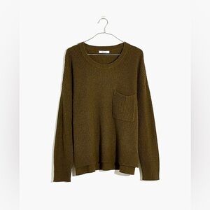 Madewell Thompson Pocket Pullover Sweater in Heather Elm Green Knit Sweater